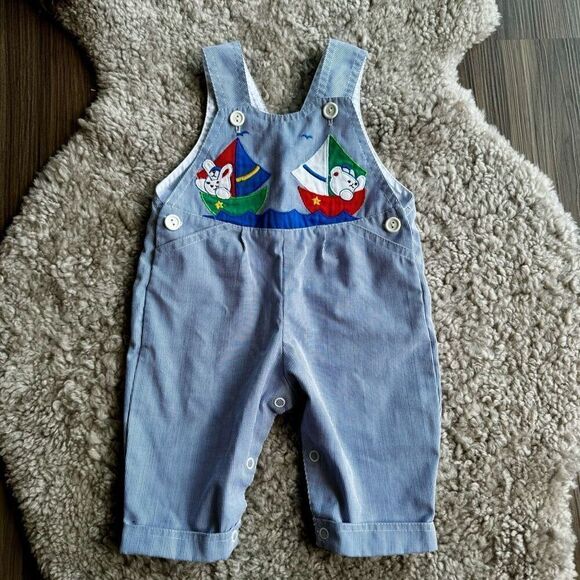 Vintage 90’s Baby Appliqué Sailboat Bears Overalls - Picture 1 of 5